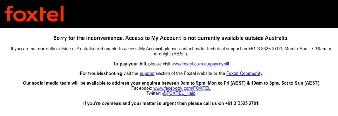 Foxtel Go Outside Australia Geo-Restriction Error