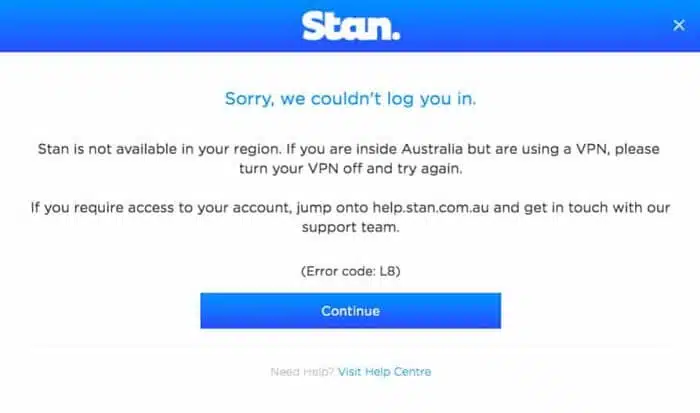 Stan TV outside Australia Geo-Restriction Error