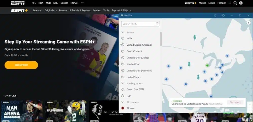 Watch ESPN Plus in India with NordVPN