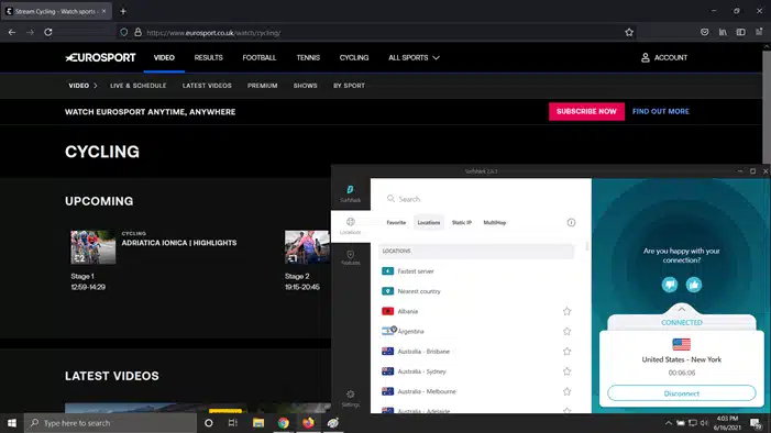 Watch EuroSport Outside UK with Surfshark
